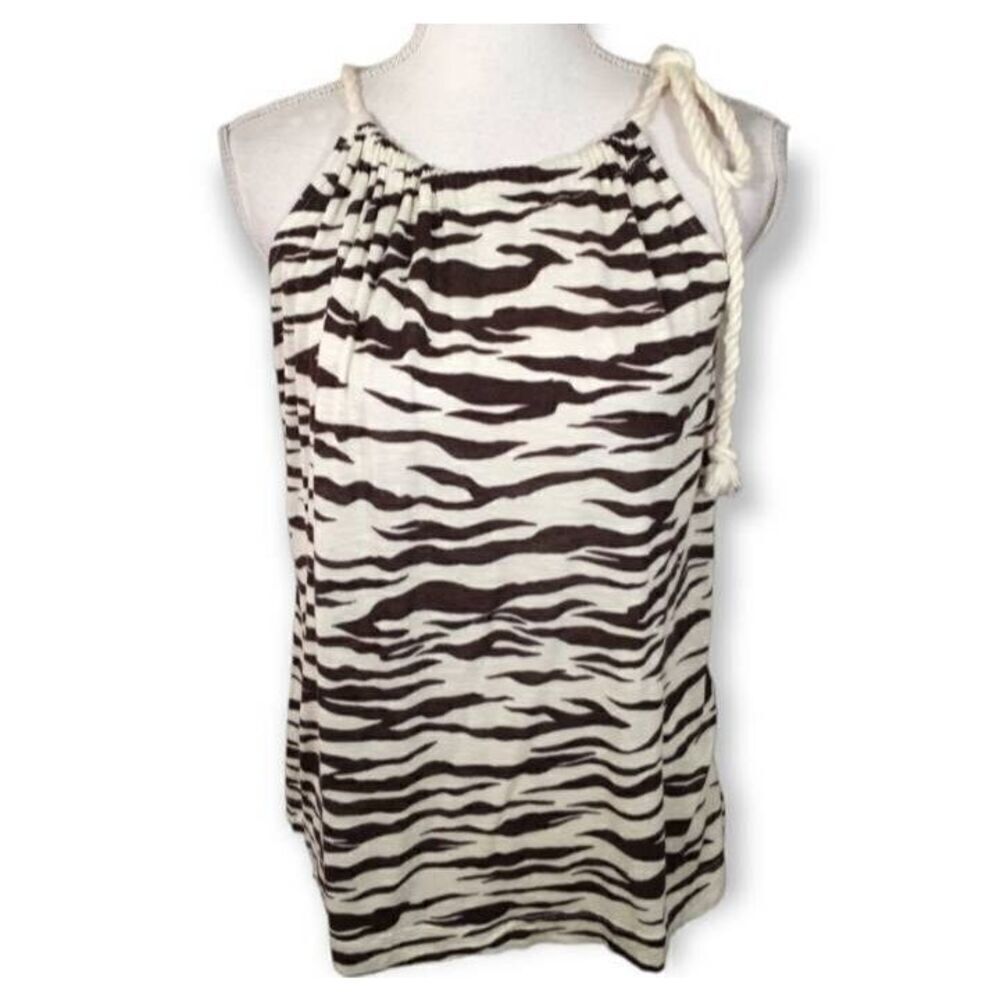 TWENTY ONE CREAM & BLACK ANIMAL-PRINT BLOUSE SZ.M EUC.
